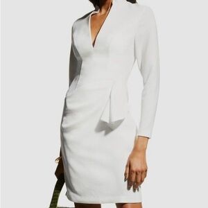 Jovani white ruffled v neck sheath dress size 6